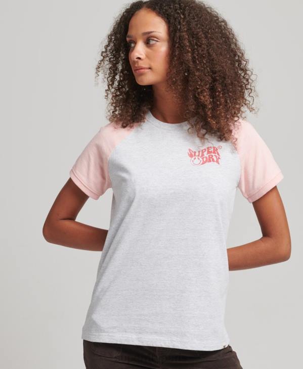 Superdry femmes t-shirt raglan recyclé D64Z6225 vêtements gris