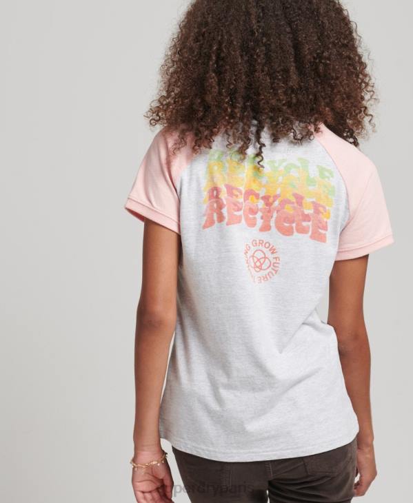 Superdry femmes t-shirt raglan recyclé D64Z6225 vêtements gris