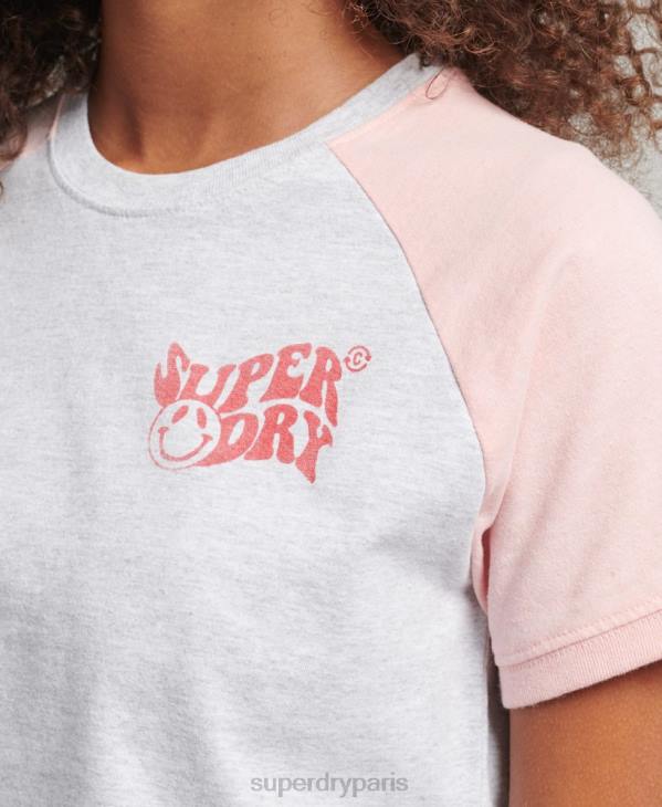 Superdry femmes t-shirt raglan recyclé D64Z6225 vêtements gris