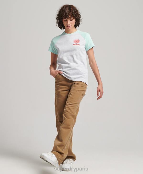 Superdry femmes t-shirt raglan recyclé D64Z6287 vêtements gris