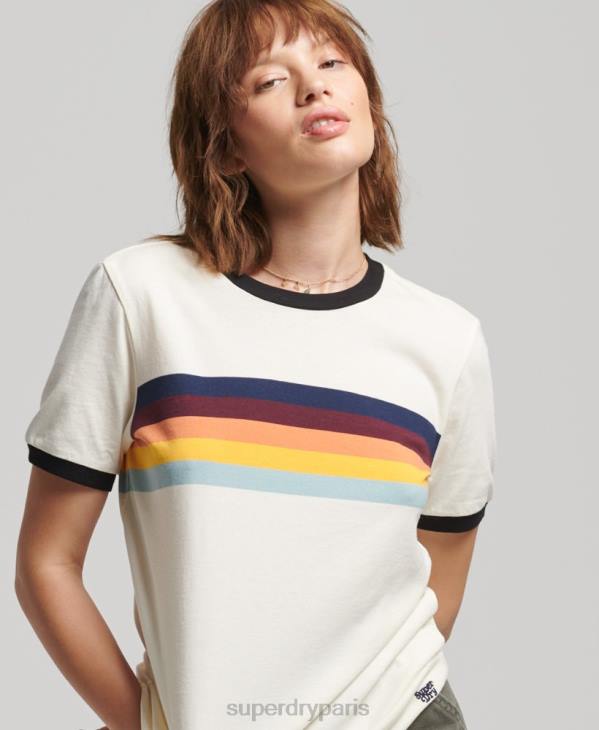 Superdry femmes t-shirt à rayures cali D64Z2820 vêtements crème