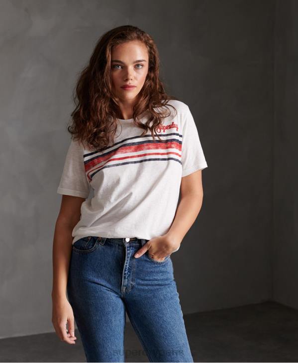 Superdry femmes t-shirt à rayures rétro D64Z2830 vêtements blanc