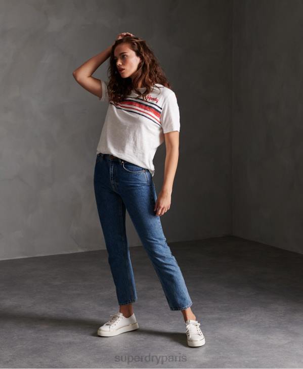 Superdry femmes t-shirt à rayures rétro D64Z2830 vêtements blanc