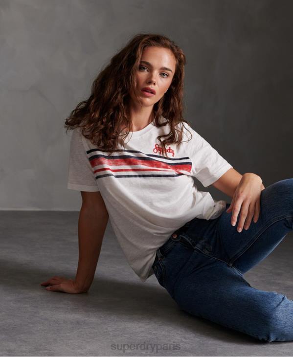 Superdry femmes t-shirt à rayures rétro D64Z2830 vêtements blanc