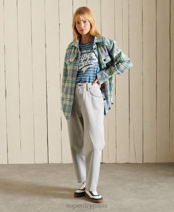 Superdry femmes t-shirt à rayures universitaires style script D64Z2794 vêtements bleu