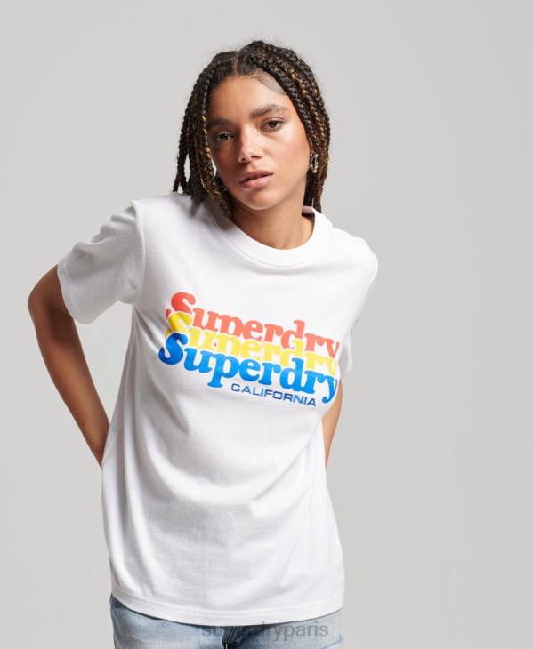Superdry femmes t-shirt à remplissage scénarisé vintage D64Z2225 vêtements blanc