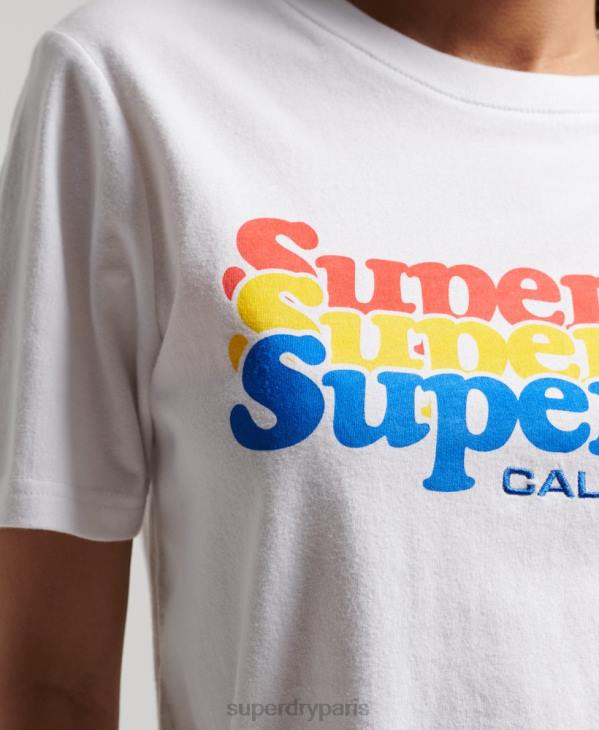 Superdry femmes t-shirt à remplissage scénarisé vintage D64Z2225 vêtements blanc