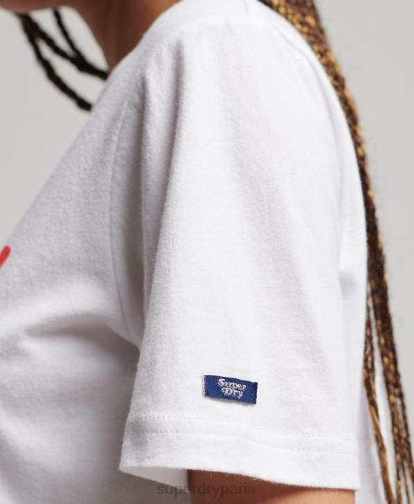 Superdry femmes t-shirt à remplissage scénarisé vintage D64Z2225 vêtements blanc