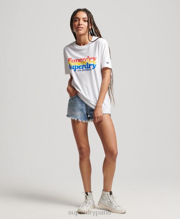 Superdry femmes t-shirt à remplissage scénarisé vintage D64Z2225 vêtements blanc