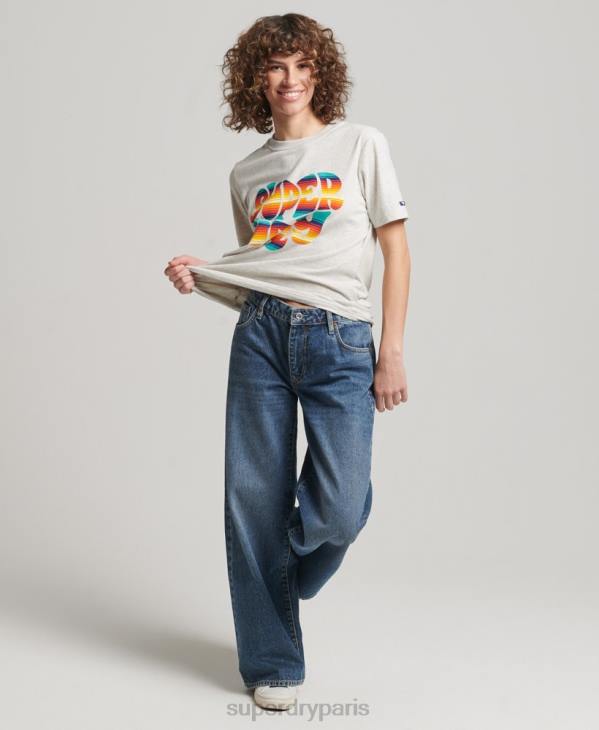 Superdry femmes t-shirt à remplissage scénarisé vintage D64Z2648 vêtements gris