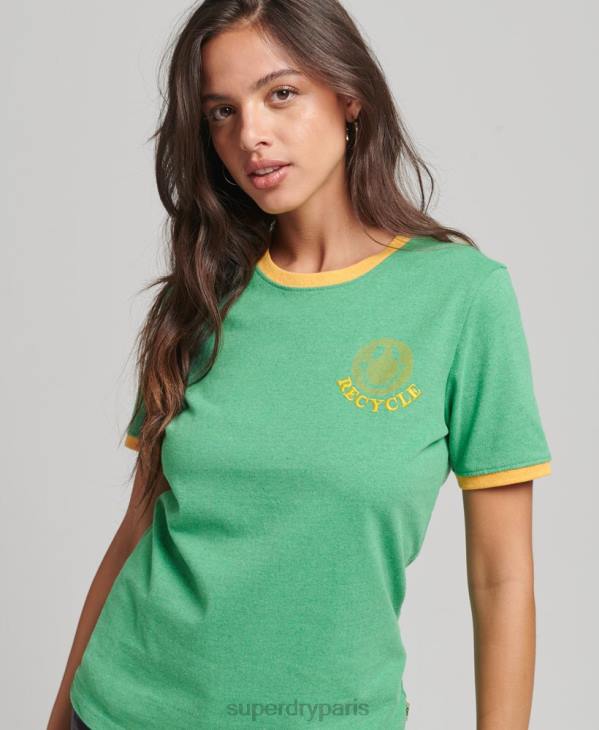 Superdry femmes t-shirt ringer recyclé D64Z2831 vêtements vert