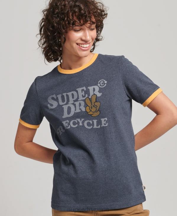 Superdry femmes t-shirt ringer recyclé D64Z6224 vêtements marine