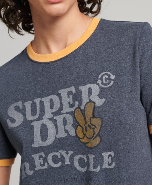 Superdry femmes t-shirt ringer recyclé D64Z6224 vêtements marine
