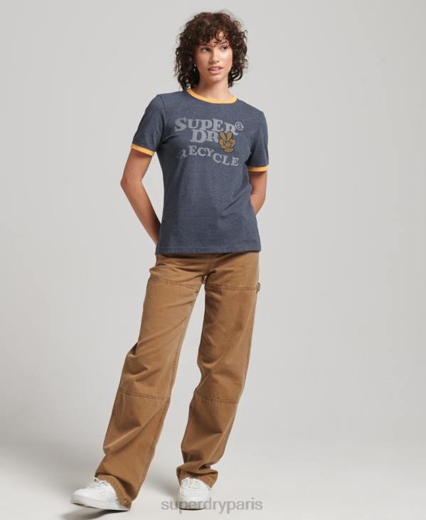 Superdry femmes t-shirt ringer recyclé D64Z6224 vêtements marine