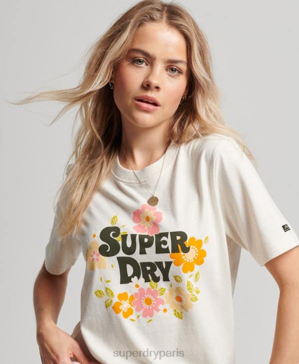 Superdry femmes t-shirt scénarisé à fleurs vintage D64Z2621 vêtements blanc