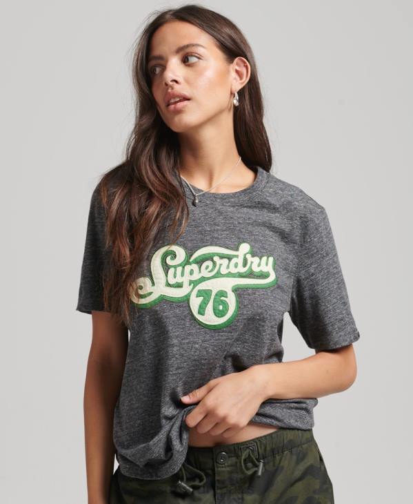 Superdry femmes t-shirt script nostalgie D64Z2800 vêtements gris foncé