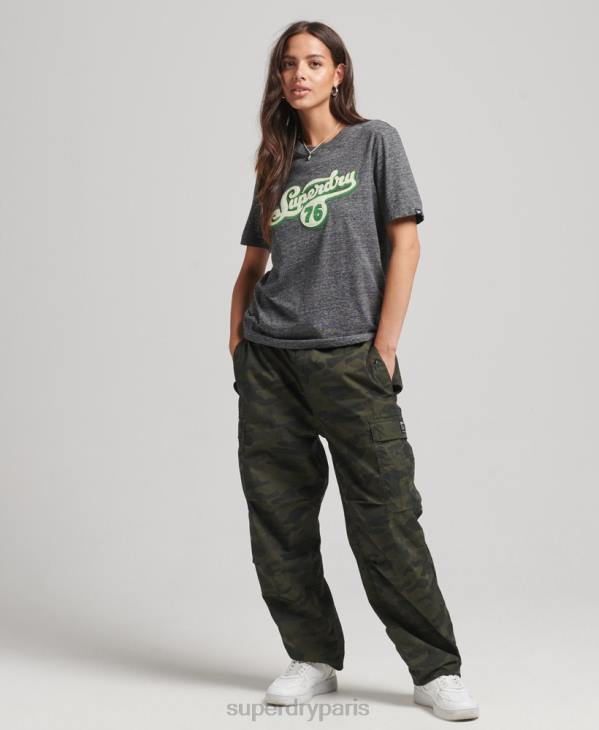Superdry femmes t-shirt script nostalgie D64Z2800 vêtements gris foncé