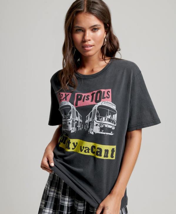 Superdry femmes t-shirt sex pistols édition limitée groupe D64Z2832 vêtements noir