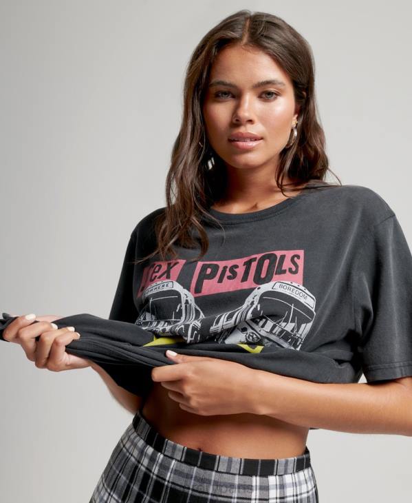 Superdry femmes t-shirt sex pistols édition limitée groupe D64Z2832 vêtements noir