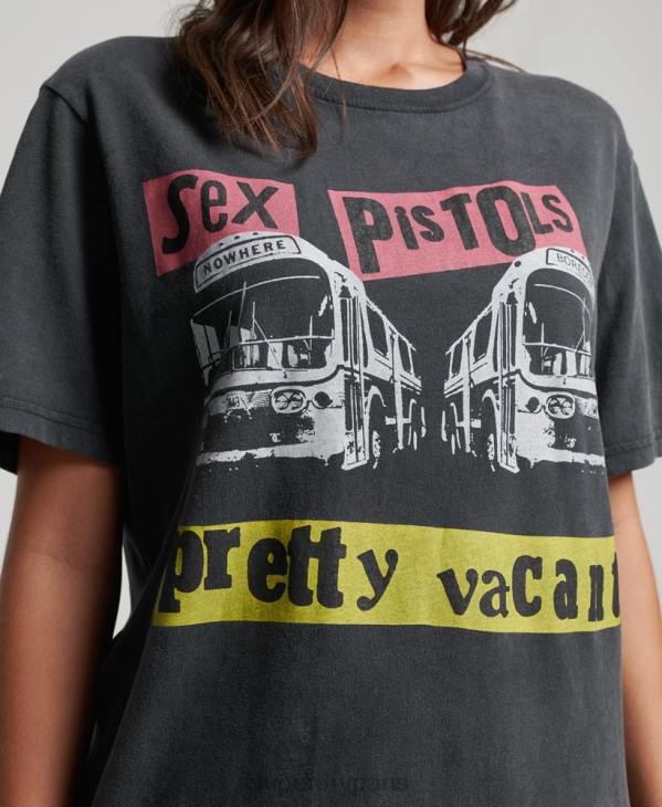Superdry femmes t-shirt sex pistols édition limitée groupe D64Z2832 vêtements noir