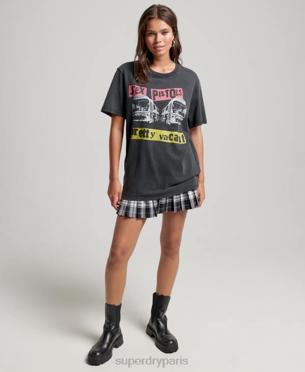 Superdry femmes t-shirt sex pistols édition limitée groupe D64Z2832 vêtements noir