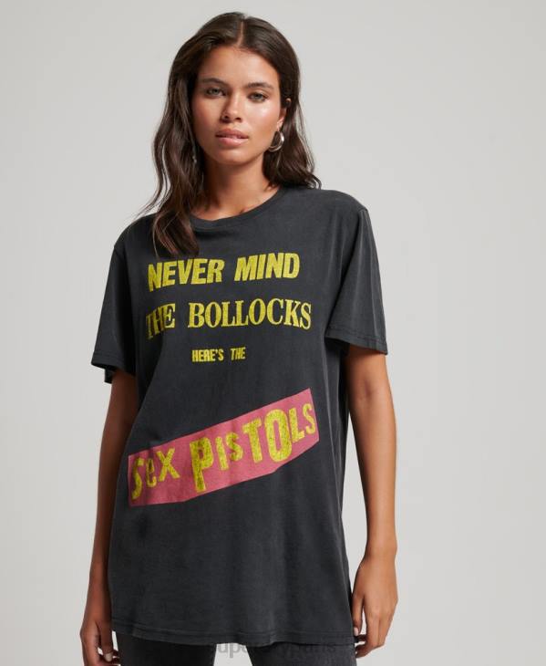 Superdry femmes t-shirt sex pistols édition limitée groupe D64Z2833 vêtements noir