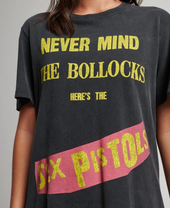 Superdry femmes t-shirt sex pistols édition limitée groupe D64Z2833 vêtements noir