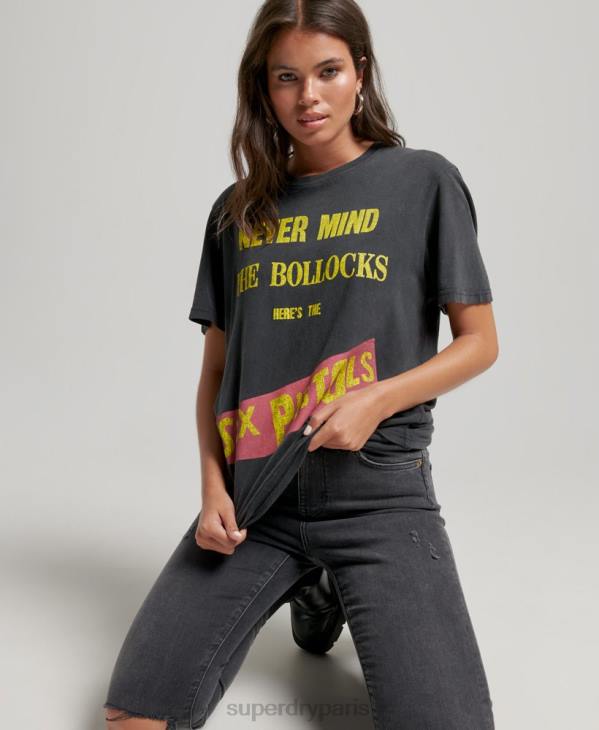 Superdry femmes t-shirt sex pistols édition limitée groupe D64Z2833 vêtements noir