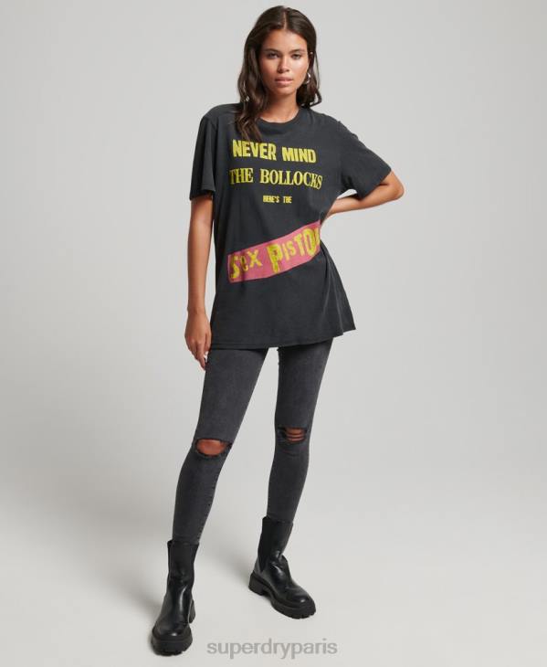 Superdry femmes t-shirt sex pistols édition limitée groupe D64Z2833 vêtements noir