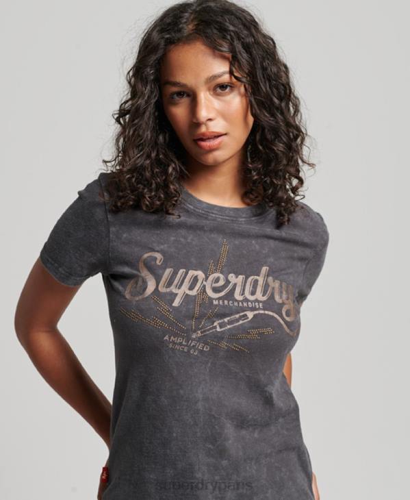 Superdry femmes t-shirt skinny vintage merch store D64Z2708 vêtements noir