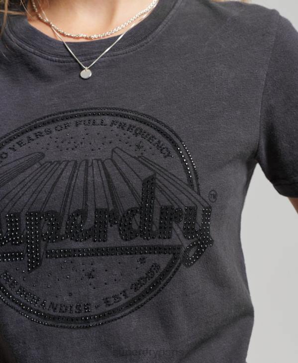 Superdry femmes t-shirt skinny vintage merch store D64Z2747 vêtements noir