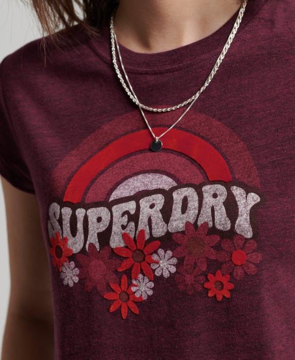 Superdry femmes t-shirt slim vintage des années 70 D64Z2626 vêtements rouge