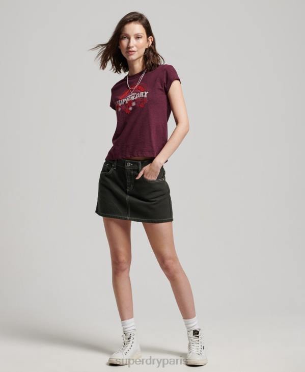 Superdry femmes t-shirt slim vintage des années 70 D64Z2626 vêtements rouge