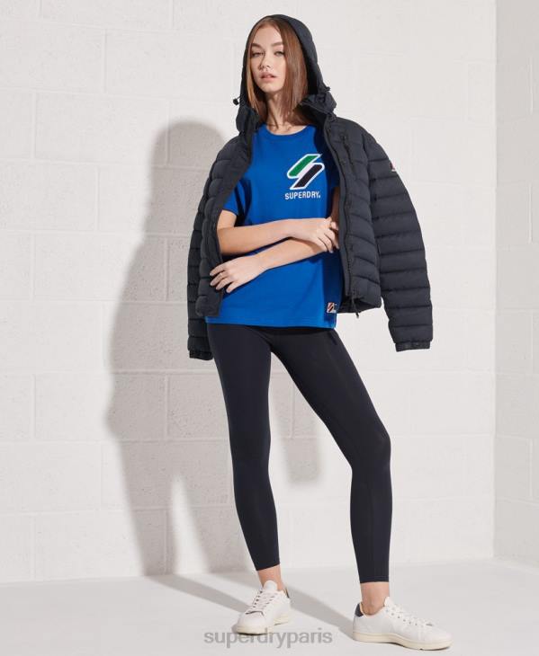 Superdry femmes t-shirt sport en chenille de coton bio D64Z2851 vêtements bleu
