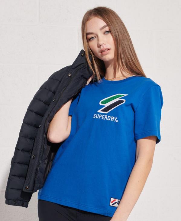 Superdry femmes t-shirt sport en chenille de coton bio D64Z2851 vêtements bleu
