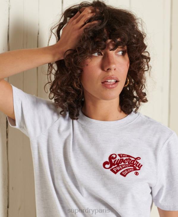 Superdry femmes t-shirt style universitaire floqué D64Z2775 vêtements gris clair