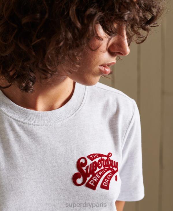 Superdry femmes t-shirt style universitaire floqué D64Z2775 vêtements gris clair