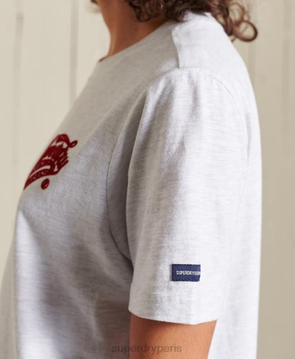 Superdry femmes t-shirt style universitaire floqué D64Z2775 vêtements gris clair