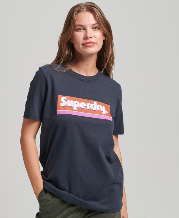 Superdry femmes t-shirt à étiquette commerciale D64Z2754 vêtements marine