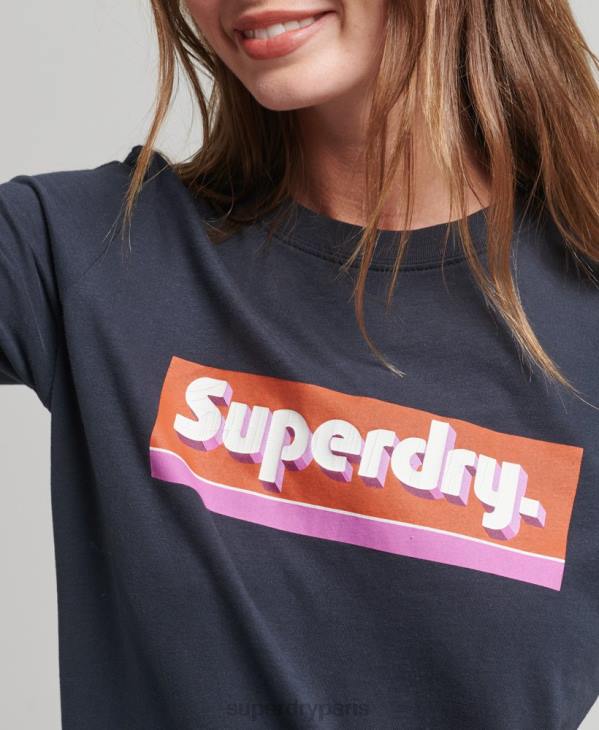 Superdry femmes t-shirt à étiquette commerciale D64Z2754 vêtements marine