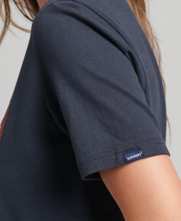 Superdry femmes t-shirt à étiquette commerciale D64Z2754 vêtements marine