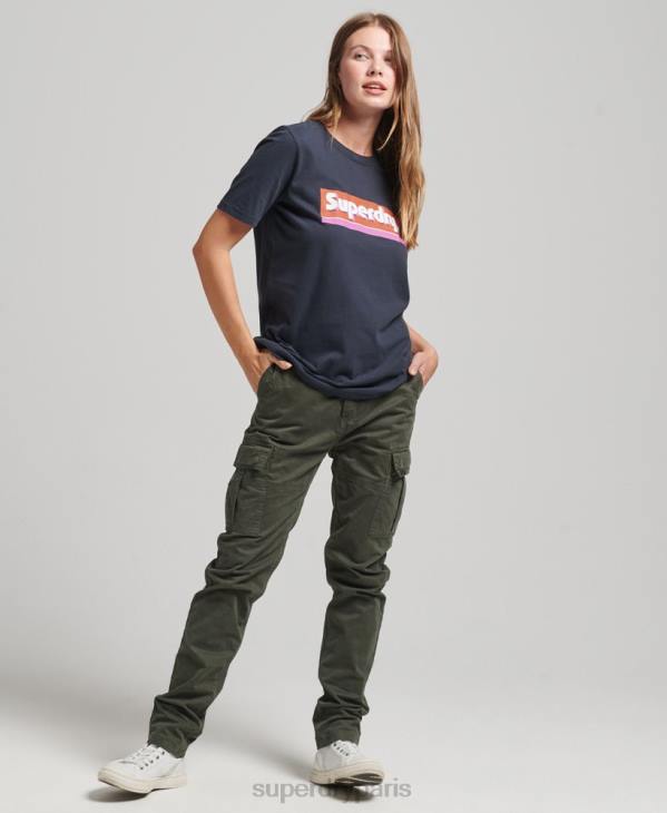 Superdry femmes t-shirt à étiquette commerciale D64Z2754 vêtements marine