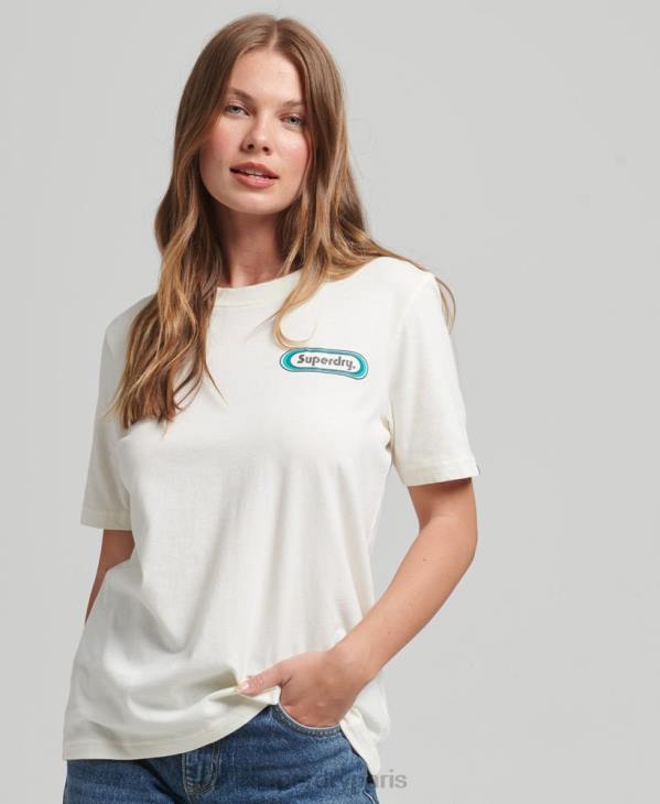 Superdry femmes t-shirt à étiquette commerciale D64Z2803 vêtements blanc