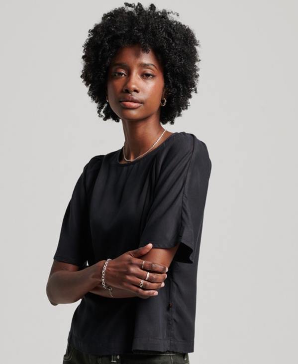 Superdry femmes t-shirt tissé en tencel D64Z2774 vêtements noir