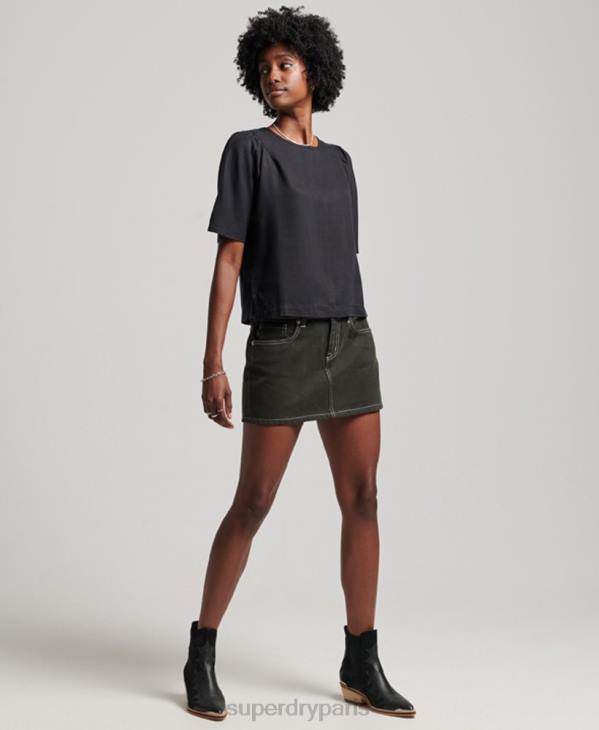 Superdry femmes t-shirt tissé en tencel D64Z2774 vêtements noir