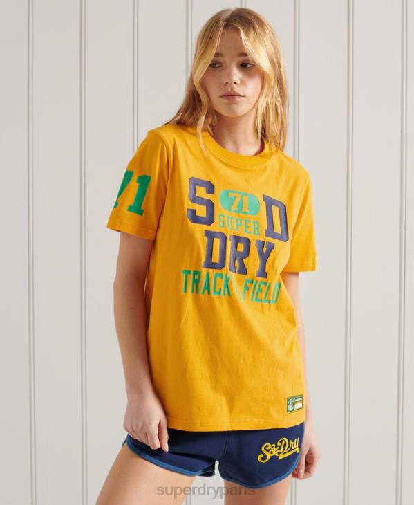 Superdry femmes t-shirt union sportive collégiale D64Z2795 vêtements or
