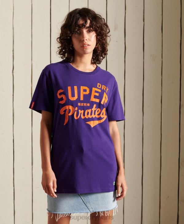 Superdry femmes t-shirt universitaire à coupe ample D64Z6763 vêtements violet