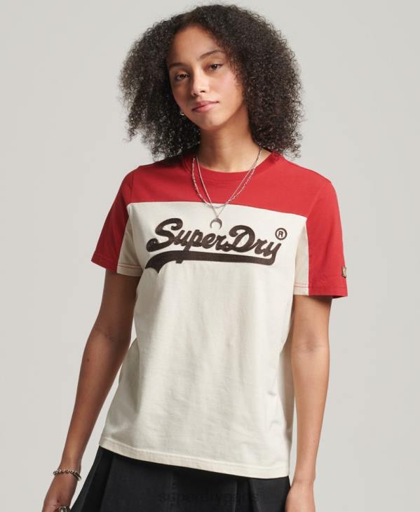 Superdry femmes t-shirt universitaire à logo vintage D64Z2755 vêtements beige