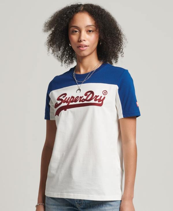 Superdry femmes t-shirt universitaire à logo vintage D64Z2763 vêtements crème