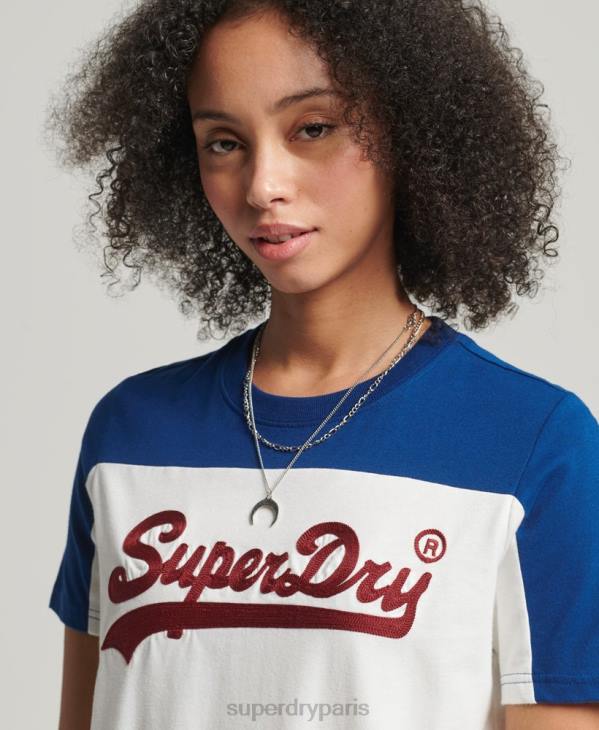 Superdry femmes t-shirt universitaire à logo vintage D64Z2763 vêtements crème